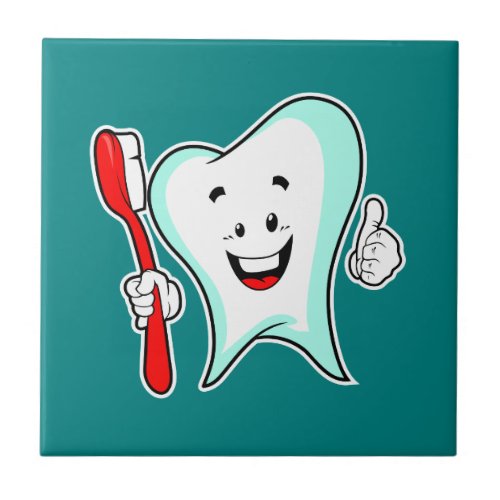 Dental Care Happy Tooth with Toothbrush Ceramic Tile