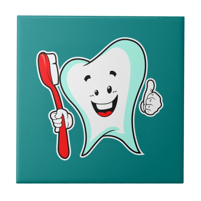Dental Care Happy Tooth with Toothbrush Ceramic Tile (Front)