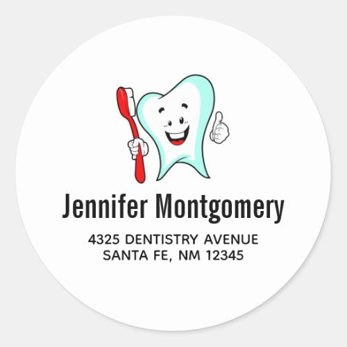 Dental Care Happy Tooth with Toothbrush Classic Round Sticker