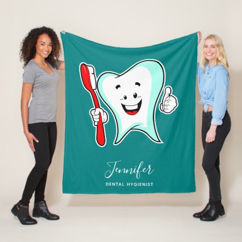 Dental Care Happy Tooth with Toothbrush Fleece Blanket