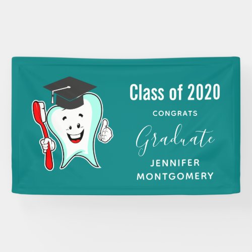 Dental Care Happy Tooth with Toothbrush Graduation Banner