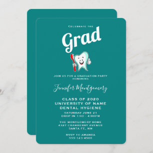 Dental Care Happy Tooth with Toothbrush Graduation Invitation