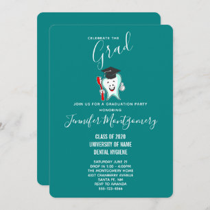 Dental Care Happy Tooth with Toothbrush Graduation Invitation