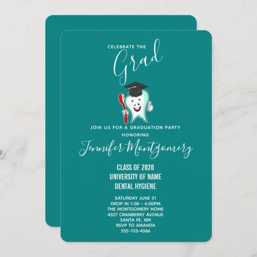 Dental Care Happy Tooth with Toothbrush Graduation Invitation