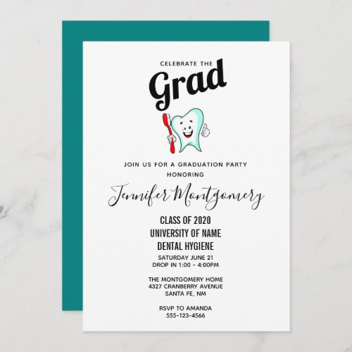 Dental Care Happy Tooth with Toothbrush Graduation Invitation