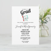 Dental Care Happy Tooth with Toothbrush Graduation Invitation (Standing Front)