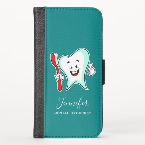 Dental Care Happy Tooth with Toothbrush iPhone X Wallet Case