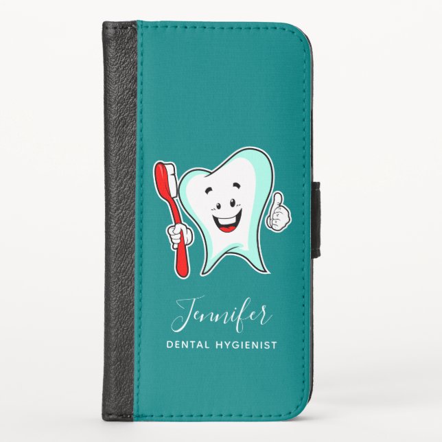 Dental Care Happy Tooth with Toothbrush iPhone Wallet Case (Front)