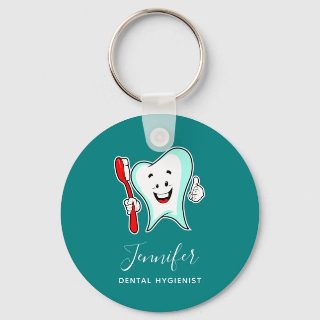 Dental Care Happy Tooth with Toothbrush Keychain (Front)