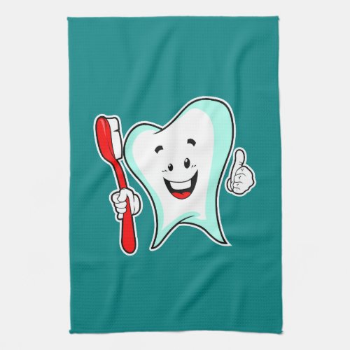 Dental Care Happy Tooth with Toothbrush Kitchen Towel