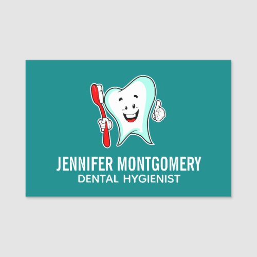Dental Care Happy Tooth with Toothbrush Name Tag