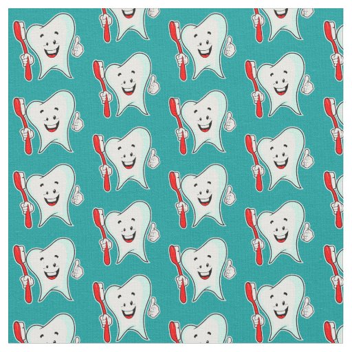 Dental Care Happy Tooth with Toothbrush Pattern Fabric