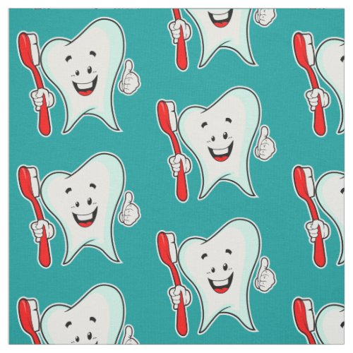 Dental Care Happy Tooth with Toothbrush Pattern Fabric