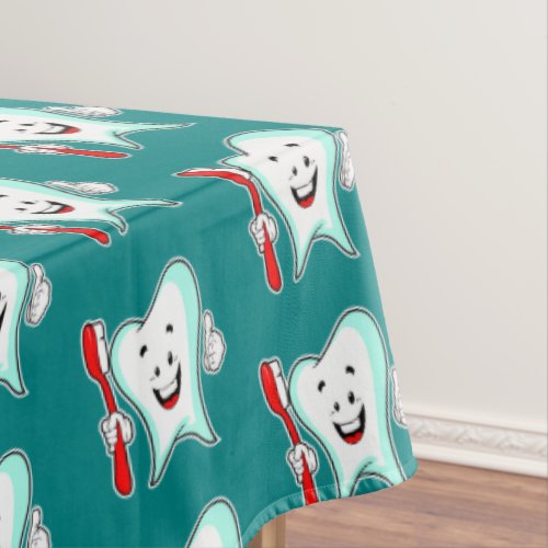 Dental Care Happy Tooth with Toothbrush Pattern Tablecloth