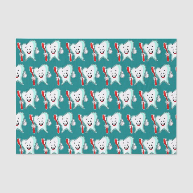 Dental Care Happy Tooth with Toothbrush Pattern Tissue Paper (Front)