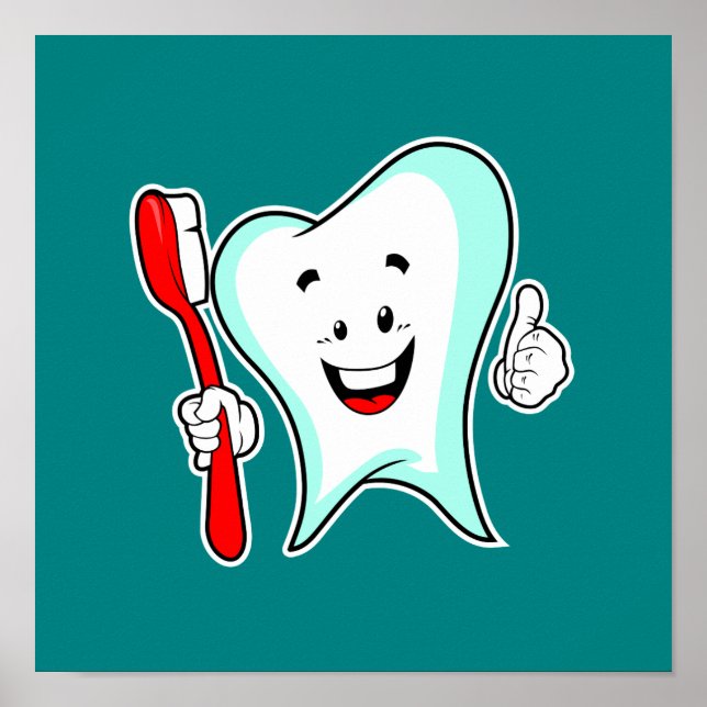 Dental Care Happy Tooth with Toothbrush Poster (Front)