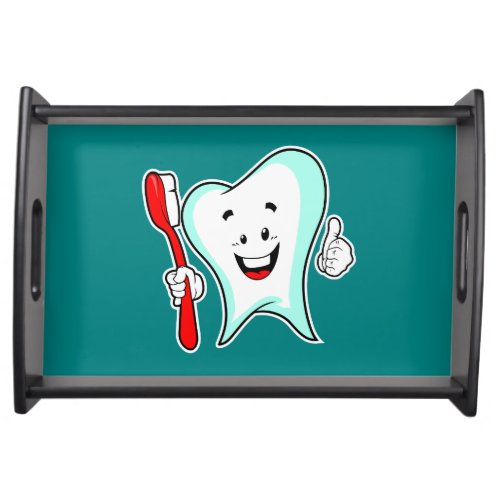 Dental Care Happy Tooth with Toothbrush Serving Tray