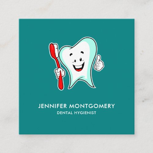 Dental Care Happy Tooth with Toothbrush Square Business Card