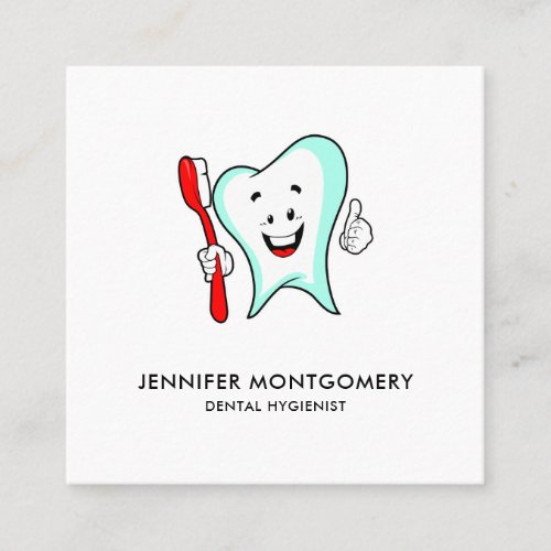 Dental Care Happy Tooth with Toothbrush Square Business Card