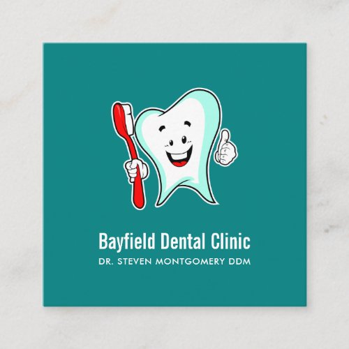 Dental Care Happy Tooth with Toothbrush Square Business Card