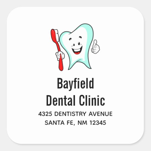 Dental Care Happy Tooth with Toothbrush Square Sticker