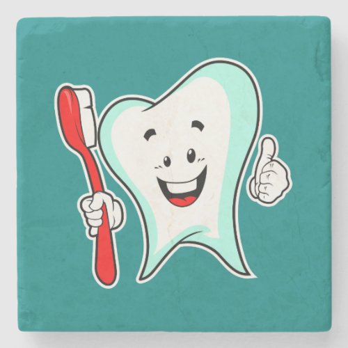 Dental Care Happy Tooth with Toothbrush Stone Coaster