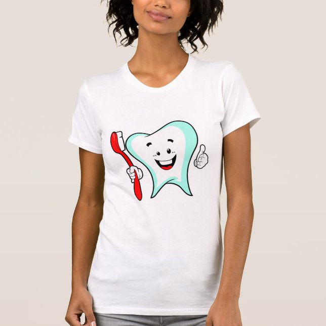 Dental Care Happy Tooth with Toothbrush T-Shirt (Front)