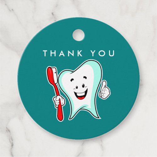 Dental Care Happy Tooth with Toothbrush Thank You Favor Tags