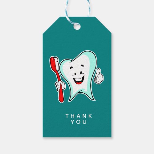 Dental Care Happy Tooth with Toothbrush Thank You Gift Tags