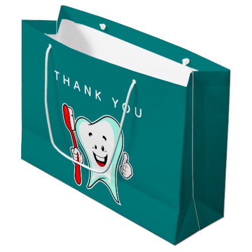 Dental Care Happy Tooth with Toothbrush Thank You Large Gift Bag