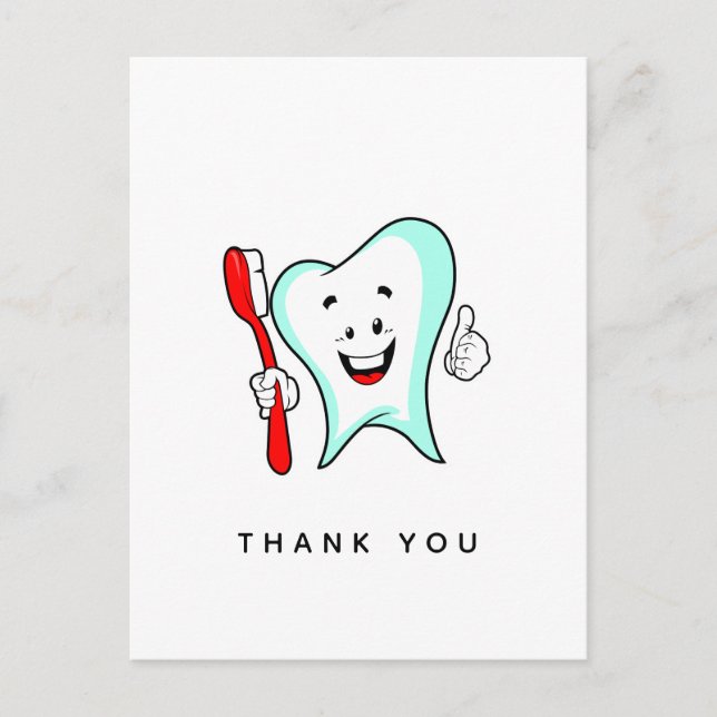 Dental Care Happy Tooth with Toothbrush Thank You Postcard (Front)
