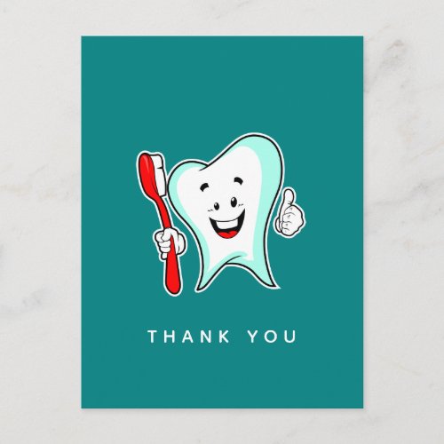 Dental Care Happy Tooth with Toothbrush Thank You Postcard