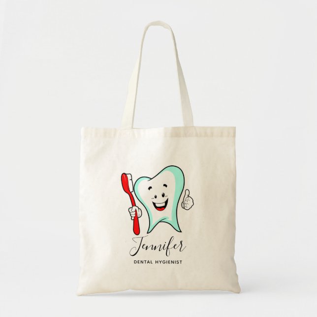 Dental Care Happy Tooth with Toothbrush Tote Bag (Front)