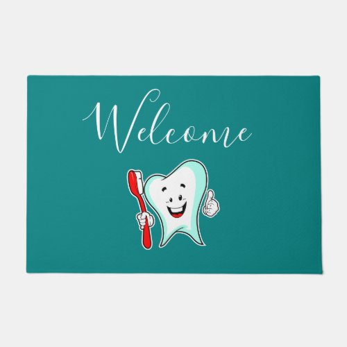 Dental Care Happy Tooth with Toothbrush Welcome Doormat