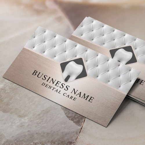 Dental Care Luxury Leather  Rose Gold Dentist Business Card