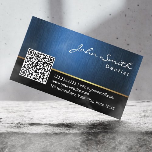 Dental Care Royal Blue QR Code Dentist Business Card