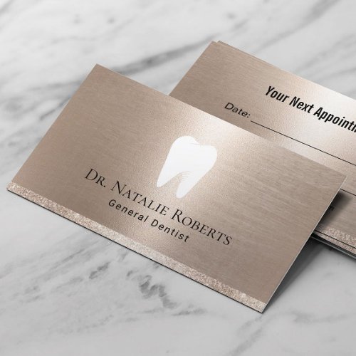 Dental Care Tooth Logo Modern Gold Dentist Appointment Card