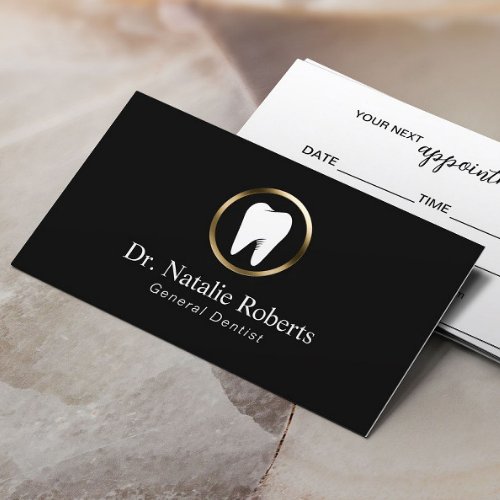Dental Care Tooth Logo Plain Black Dentist Appointment Card