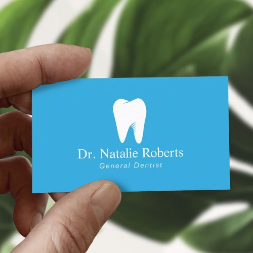 Dental Care Tooth Logo Plain Sky Blue Dentist Appointment Card