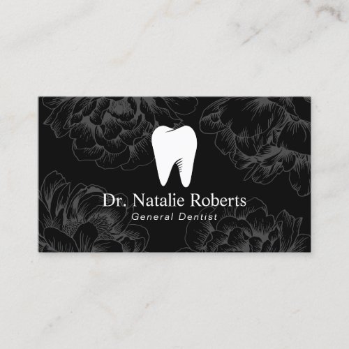Dental Care Tooth Logo Vintage Black Floral Appointment Card