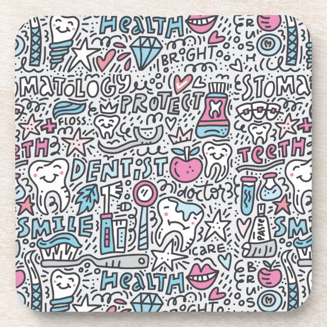 Dental Cartoon Pattern Beverage Coaster (Front)