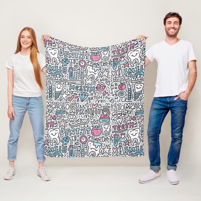 Dental Cartoon Pattern Fleece Blanket (In Situ)