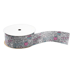 Dental Cartoon Pattern Grosgrain Ribbon