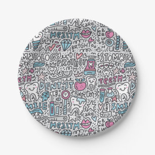Dental Cartoon Pattern Paper Plates