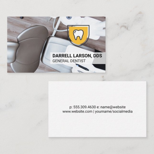 Dental Chair | Tooth Shield Icon Business Card (Front/Back)