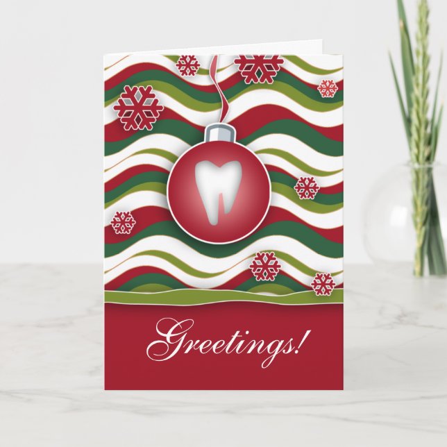 Dental Christmas Card Red Retro Waves 1 (Front)