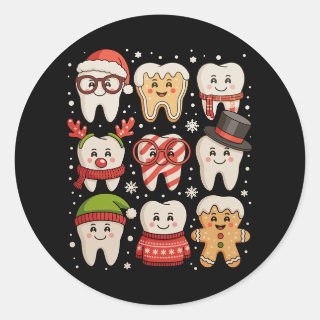 Dental Christmas Cute Teeth Dentist Santa Hat Xmas Classic Round Sticker (Front)
