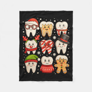 Dental Christmas Cute Teeth Dentist Santa Hat Xmas Fleece Blanket