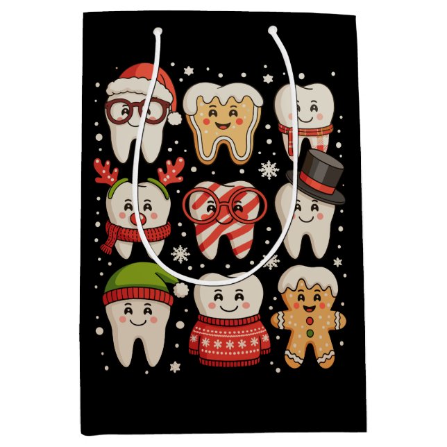 Dental Christmas Cute Teeth Dentist Santa Hat Xmas Medium Gift Bag (Front)
