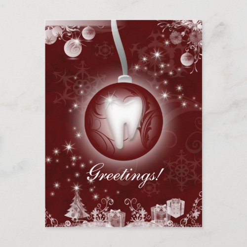 Dental Christmas Postcard Burgundy Red